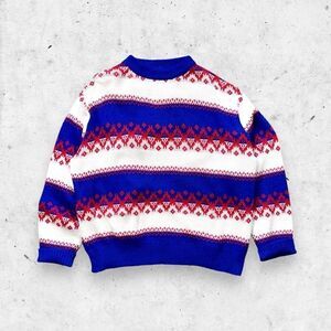 Vtg 80s 90s Kingsport Fair Isle Nordic Sweater, Striped, Holiday, Dad Grandpa L